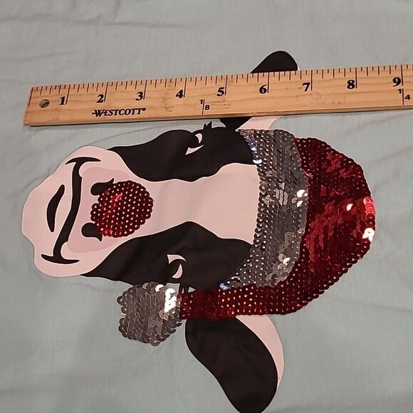 Lands End sz L sequined Santa Cow on light blue longsleeved T - Picture 7 of 8